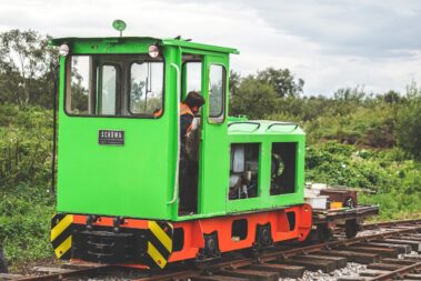 Schomo loco being tested on the newly laid track at Crowle Peatland Railway