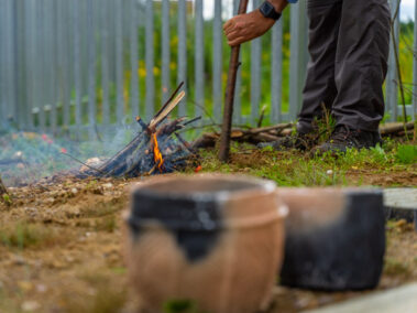 A neolithic fire - part of the display for the Neolithic trackway event