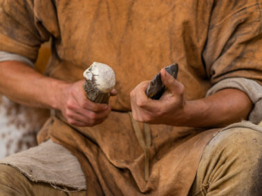 Neolithic man with his tools - part of the display for the Neolithic trackway event