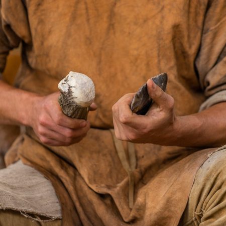 Neolithic man with his tools - part of the display for the Neolithic trackway event