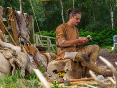 Neolithic man at work - part of the display for the Neolithic trackway event