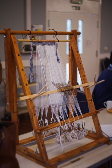 Loom ready to begin weaving by volunteers