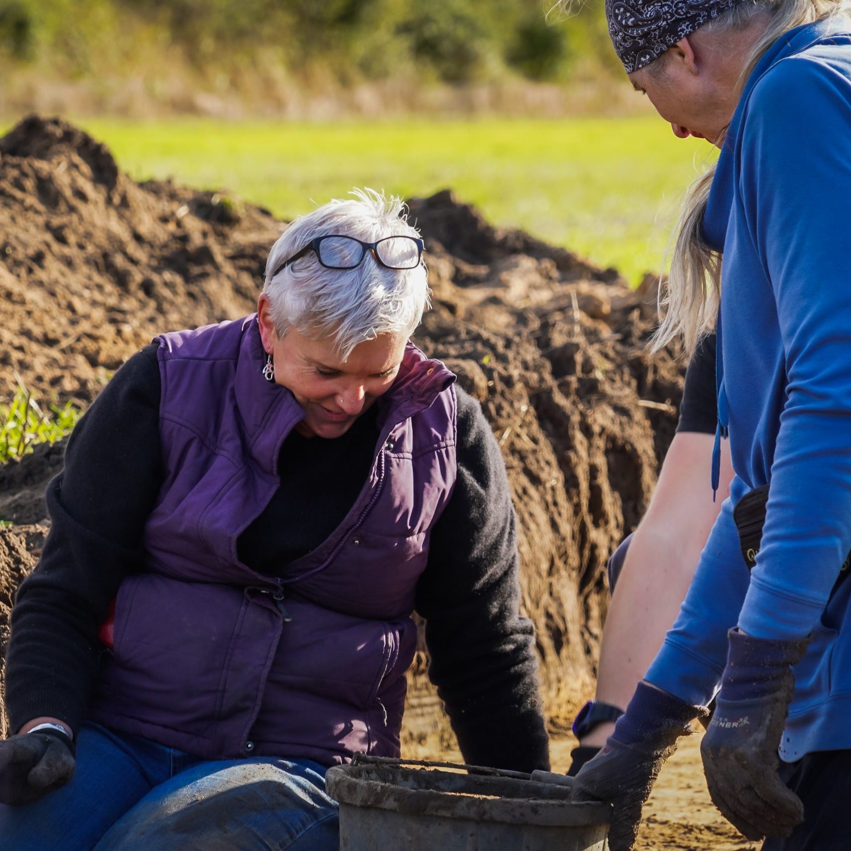 Volunteers undertaking archaeological activities on the 'Presenting the Past' big dig