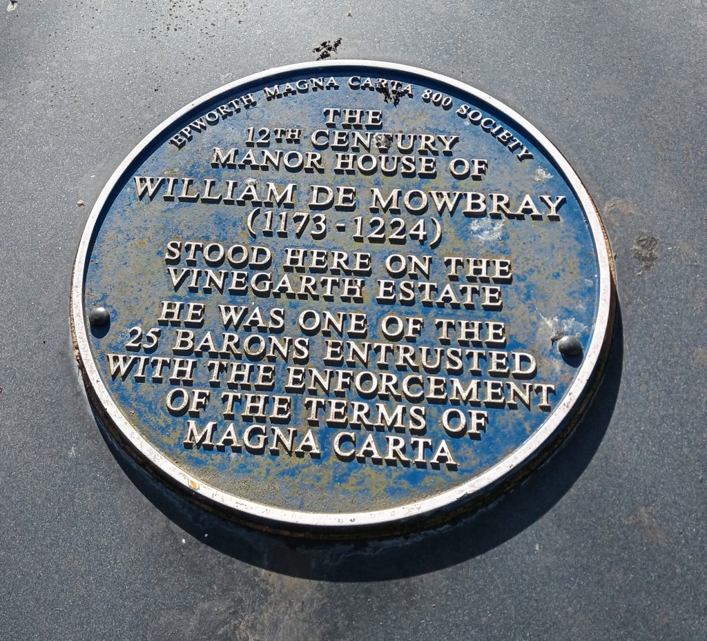 Plaque located in Epworth - Magna Carta significance