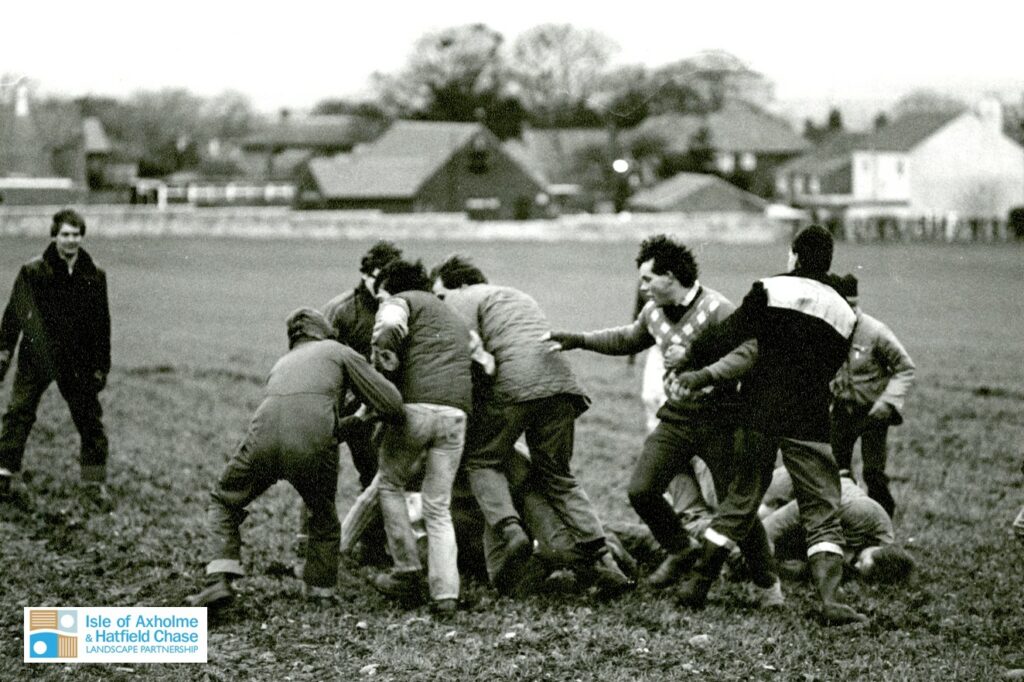 This image shows the Sack Hood game taking place before the Haxey Hood, circa 1980’s