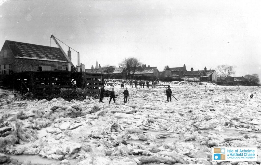 This image shows the River Trent frozen over at West Butterwick in 1890